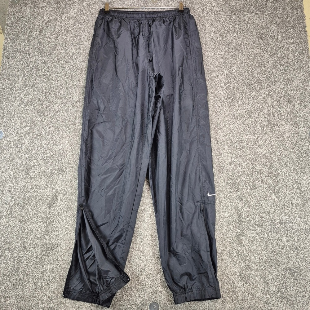 Vintage 90s Nike‎ Track Pants Mens Large Black Nylon Windbreaker Ankle Zippers